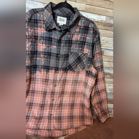 Van Halen World Tour 1984 Upcycled Dip Dye Bleach Flannel Shirt - Picture 13 of 15